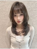 レイヤー/小顔/グレージュ/韓国