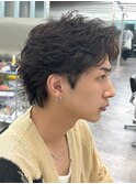 渋谷フェザーパーマメンズカットニュアンスパーマセンターパート
