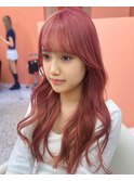 ピンクベージュ×透明感ピンク顔まわりカット