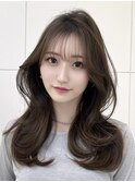 小顔外ハネミディアムアッシュ20代30代40代くびれミディ韓国ヘア