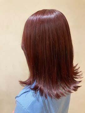 アロマ 仙台店(AROMA) ワインレッド×暖色系×切りっぱなしボブ
