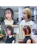 20代30代伸ばしかけボブインナーカラーピンクベージュパープル