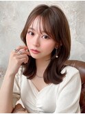 小顔/ネビージュ/ボブルフ/レイヤーカット/黒髪/結べるボブ