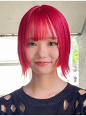 グレーベージュ レイヤーロング 前髪パーマ アッシュブラック