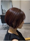 大人ショートボブ顔周りレイヤー横浜西口チェリーブラウンカラー