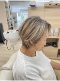バレイヤージュ×ウルフショート×脱白髪ぼかし