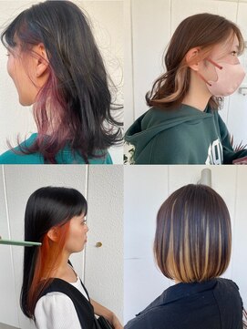 美容室フルール 大人かわいいストレート切りっぱなしインナーカラー耳掛け小顔