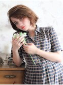 小顔かき上げ切りっぱなしストレートボブくすみブラウンベージュ