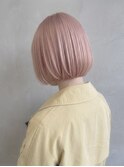 朝霞台ピンクベージュハイトーンカラー切りっぱなし韓国ボブ