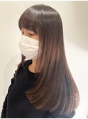 髪質改善レイヤーロング姫カットワンカール前髪チェリーブラウン