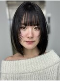 伸ばしかけボブパーマゆるふわ顔周りカット黒髪大人美人