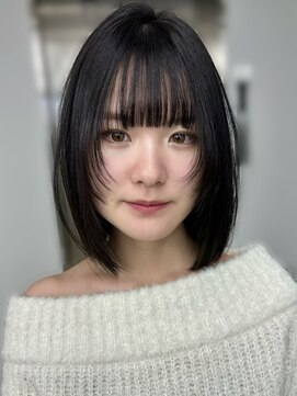 ハウ 心斎橋(how) 伸ばしかけボブパーマゆるふわ顔周りカット黒髪大人美人