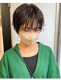 ショートパーマ黒髪顔まわりレイヤーボブ20代30代40代