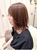★12トーンピンクブラウン/ひし形レイヤーボブ/顔まわりカット