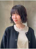 ボブパーマショートヘアパーマヘアふわふわ前髪あり