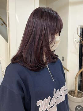 ニコ トウキョウ 渋谷(nico TOKYO) ダブルカラーチェリーレッドピンクブラウン韓国レイヤーロング