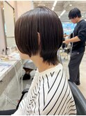 韓国風/透明感カラー/オリーブベージュ/ぱっつん前髪/小顔カット