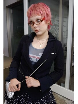 レコ 渋谷(LECO) ピンクネオンピンクベビーピンクウルフショートレイヤーカット