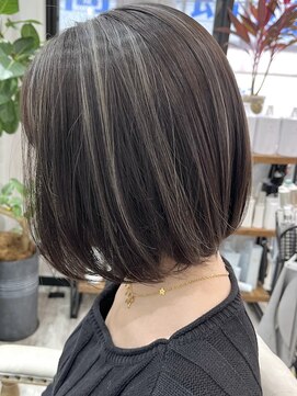 ベルヘアーデザイン 堺東(Belle hair Design) ハイライトボブイルミナカラーグレージュオリーブ韓国風堺東