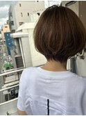 ショートボブ丸みボブ顔周り透明感ベージュカラー　30代40代50代