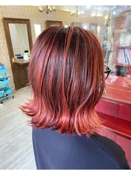 赤髪 ハイライトグラデーション チェリーピンク L ヘアアンドメイクグラチア Hair And Make Gratiae のヘアカタログ ホットペッパービューティー