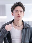 メンズ波巻きセンターパート韓国風黒髪ツーブロックマッシュ