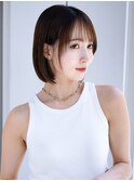 薄めバングくせ毛風カール長めバングミディアムボブルフミニボブ