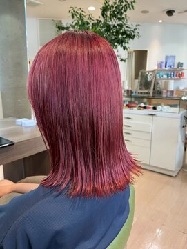 ヘアサロン アウラ(hair salon aura) ダブルカラーケアブリーチピンクカラーボルドー秋カラー