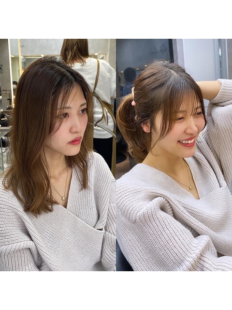 韓国前髪、おくれ毛、サイドバング、小顔カット