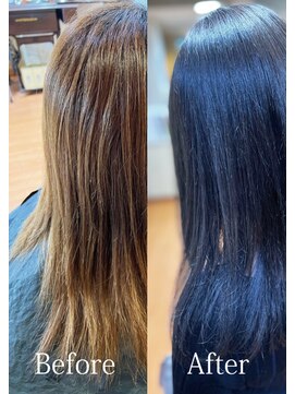 アークスヘアー 大人可愛いブルーカラーロングストレート耳掛け美肌