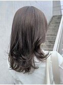 ブリーチなし透け感アッシュグレージュ艶カラーロングレイヤー