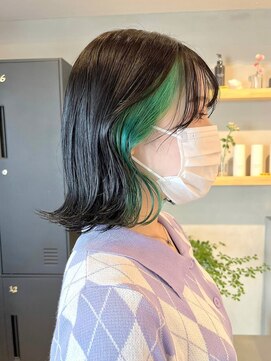 マジコ 下北沢本店(Magico) ブリーチインナーカラーグリーンカラー前髪カットトリートメント