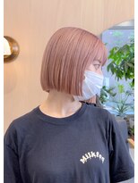 スタン 渋谷(Stam)&nbsp;ピンクベージュペールピンク切りっぱなしボブハイトーンブリーチ