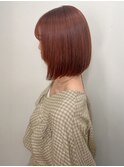 オレンジベージュ×艶ボブ