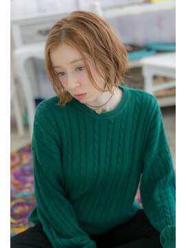 ミック 日暮里店(miq) フレンチガーリーくせ毛風無造作エアリー金髪ボブb1