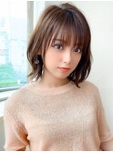 大人かわいい 小顔ショートボブ ひし形シルエット グレージュKI