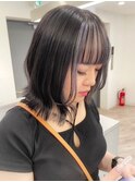 デザインカラー黒髪インナーカラーベージュアンブレラカラー韓国