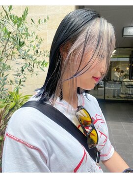クプラ(Qpula) くびれミディデザインカラー　ブルーブラック×ホワイトベージュ