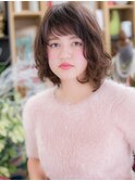 くせ毛風ふわミディ&小顔斜めバングボブディc5戸頭10代20代30代