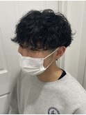 ベリーショートウルフアッシュブラックカルマパーマ《二子玉川》