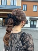 ボリューム編み下ろしまとめ髪結婚式 お呼ばれヘア二次会ドレス