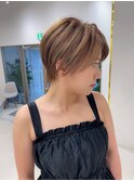 マロンベージュ Aラインボブドレスヘアかきあげロング