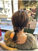 ミディアム 編みおろし ローポニーテール お呼ばれヘア