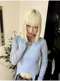 セミロングショートウルフボブネビージュ小顔ワンレン金髪