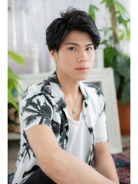 ヘアアンドビューティー ミック(Hair & Beauty miq) くせ毛風パーマの黒髪ワイルドアップバング