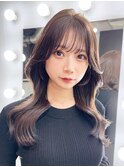 韓国ヘア_チェリーブラウンフェミニンロングダークアッシュ_9403