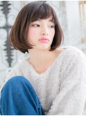 オン眉黒髪ダークカラー小顔ツヤ前下がりボブc5越谷20代30代40代