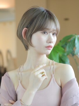 ティーワン 神埼店(T-one) ■ネビージュオリーブベージュ髪質改善前髪カット耳掛けショート