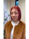 ぷつっとボブ前髪なし＊冬カラーアプリコットオレンジ20代