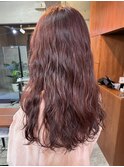 レイヤーカットパーマロングパーマカシスレッドカラー赤髪パーマ